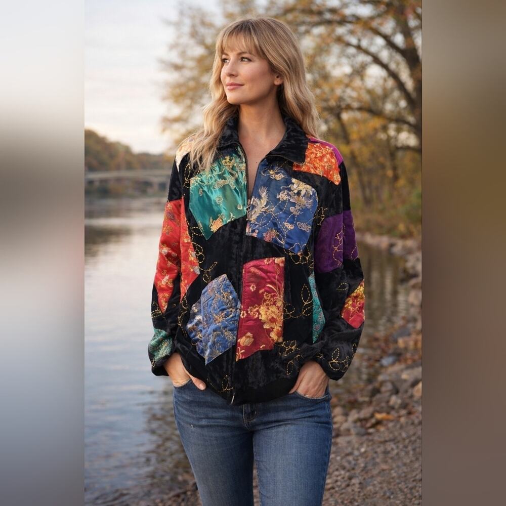 Vintage Stonebridge Velvet Patchwork Jacket Multicolor Sz L